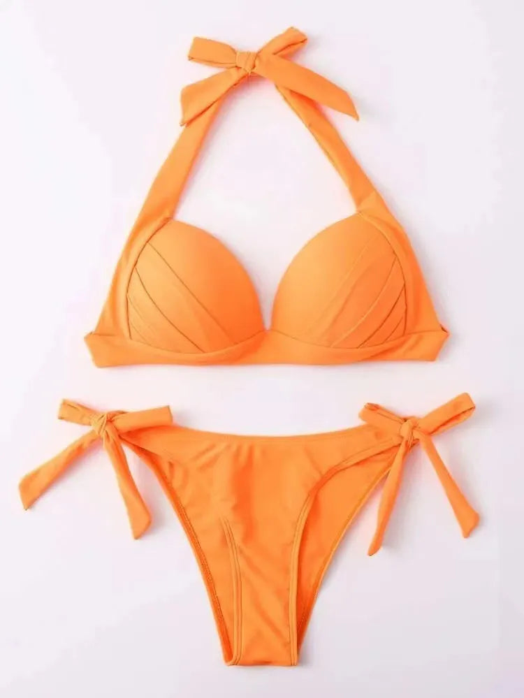 PALOMA | Elegante Triangelbikini met Striksluitingen in Zomerse Oranje Tint