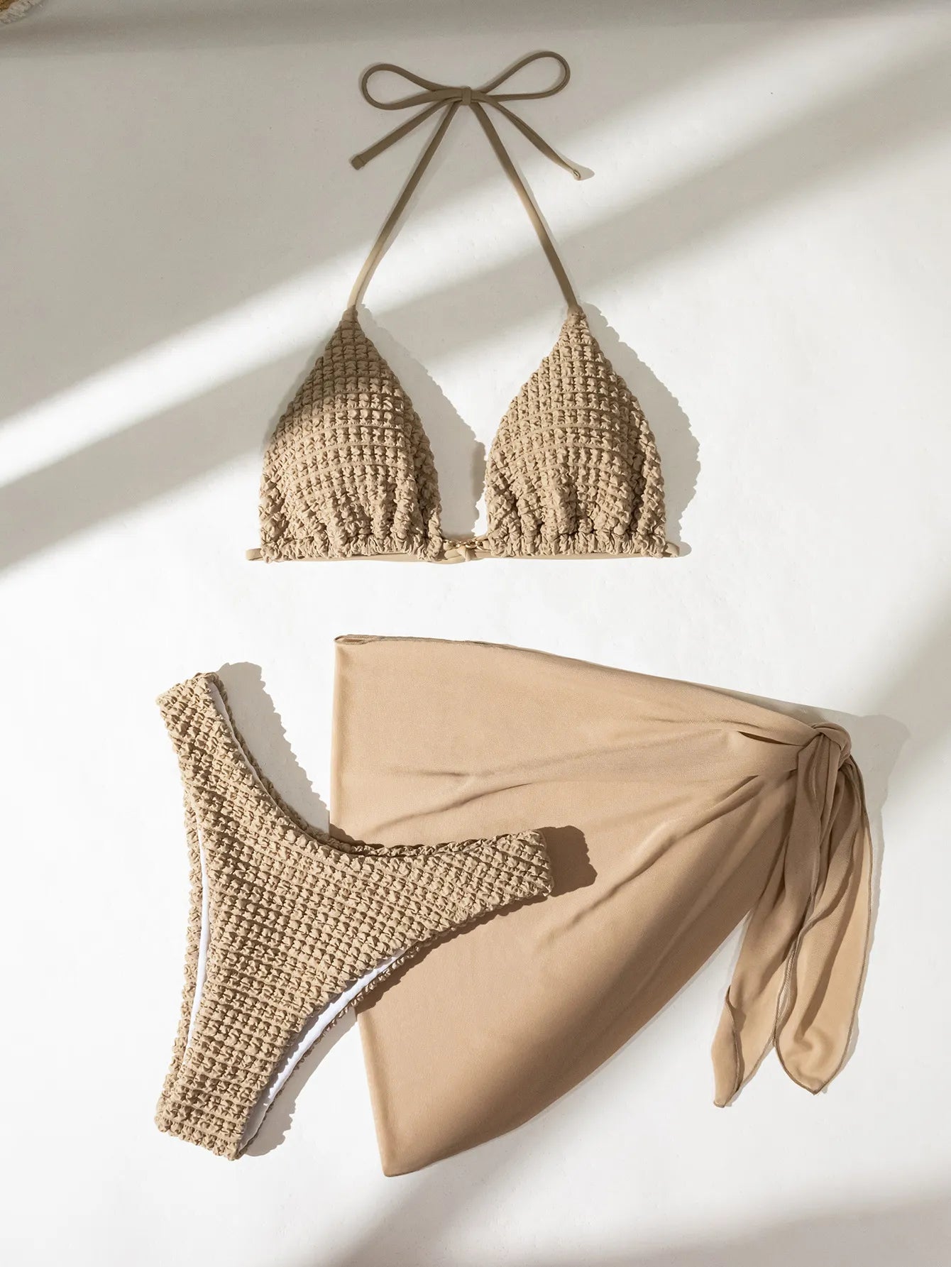 RISA | Elegante 3-Delige Bikini Set Met Wafelstructuur En Cover-Up – Stijlvol, Flatterend & Klaar Voor Zomerse Dagen