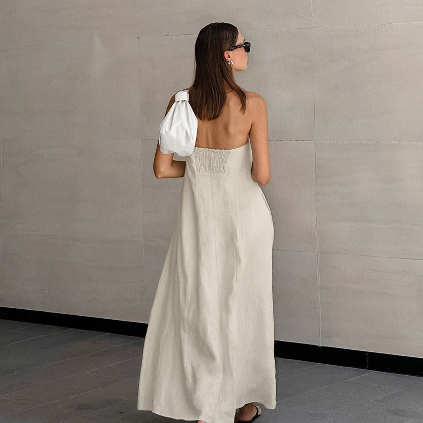 ELODIE | Lange Strapless Jurk Van Linnen-Katoen – Luchtig, Natuurlijk, Elegant
