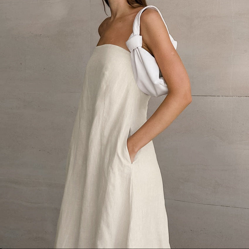 ELODIE | Lange Strapless Jurk Van Linnen-Katoen – Luchtig, Natuurlijk, Elegant