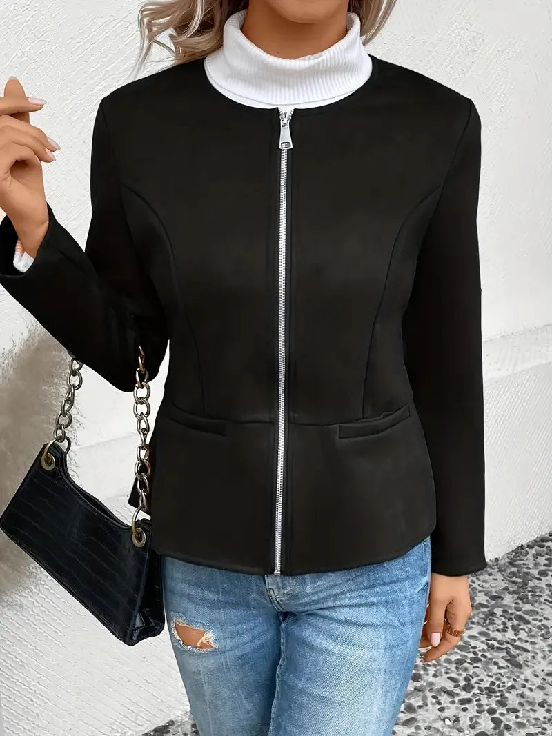 MAEVE | Suède Dames Jasje Met Rits, Ronde Hals & Blazer-Style - Elegant, Stijlvol & Modieus