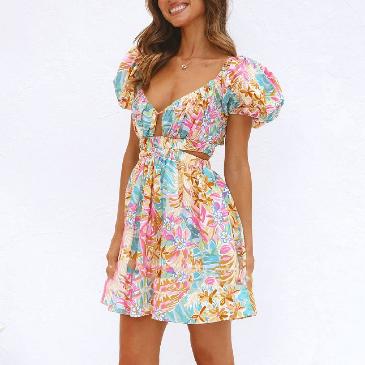 YOUS | Zomerse Dames Jurk Met Tropische Print & Pof Mouwen - Stijlvol, Charmant & Comfortabel