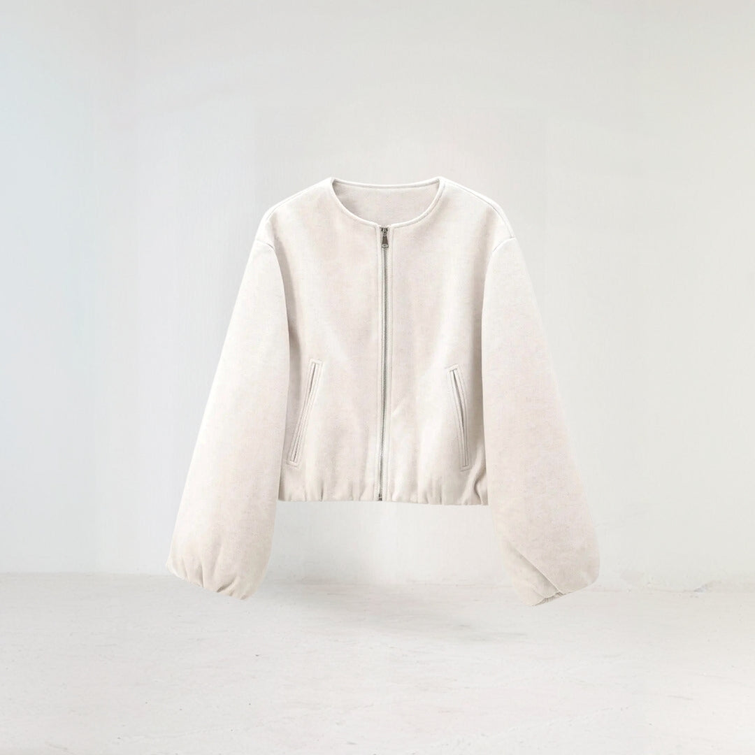 ISALIE | Cropped Wollen Dames Tussenjas Met Ronde Hals – Modern, Speels & Perfect Voor Tussen Seizoenen