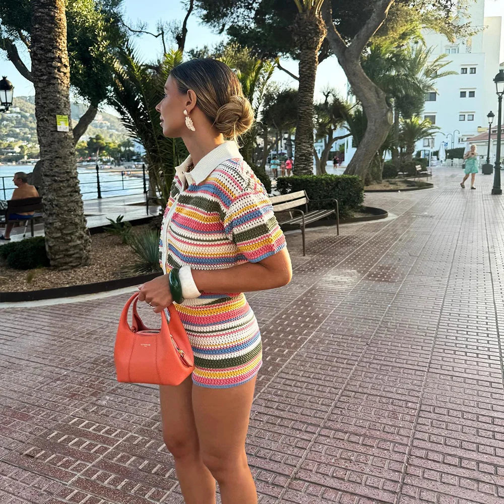 LIN | Elegant Gekleurd Gehaakte Zomer Set Voor Dames - Luchtig , Stijlvol & Comfortabel