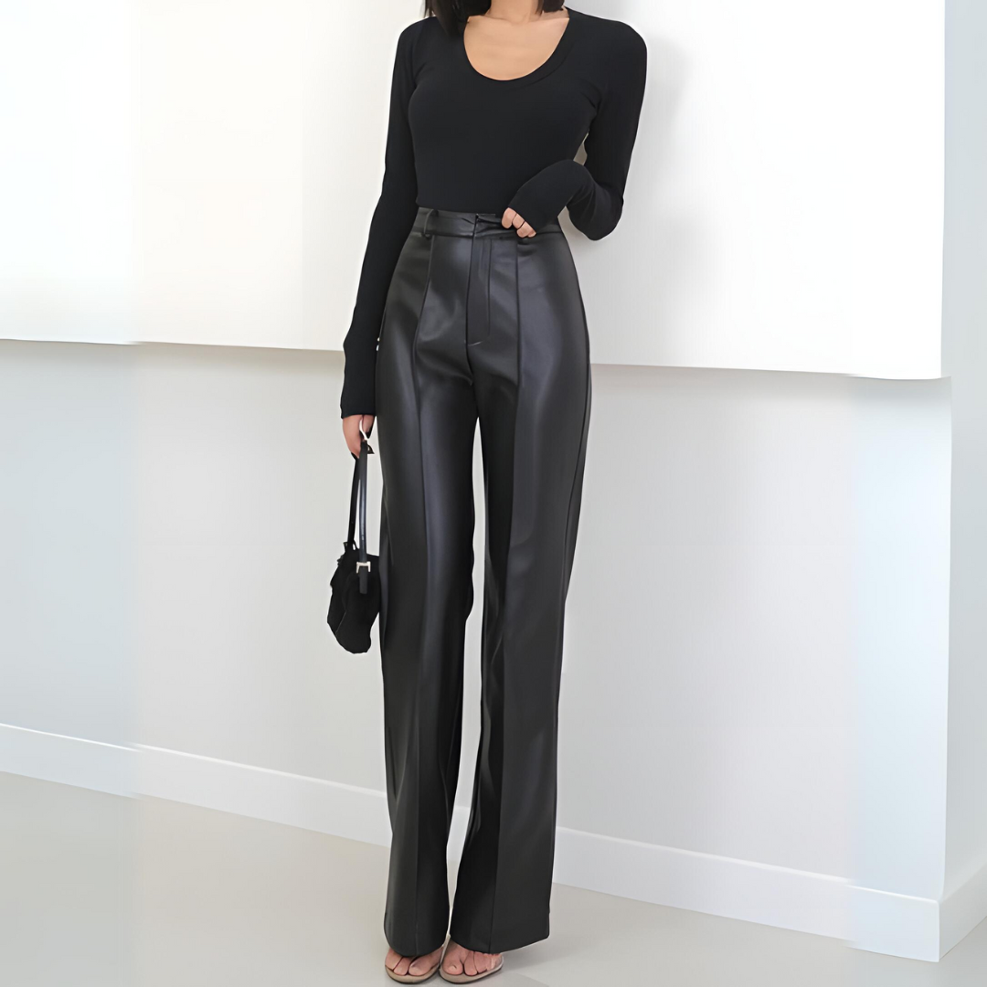 SABINE | Elegante Leren Broek Voor Dames Met Hoge Taille - Flatterend & Stijlvol