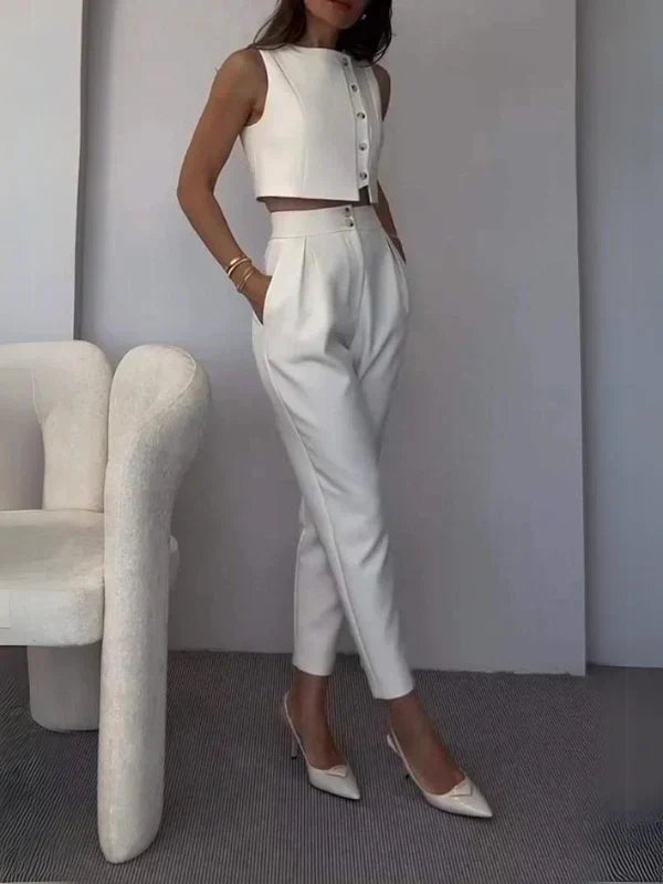 NALANI | Tweedelige Tailleur Dames Set Met Knopen – Chic, Minimalistisch & Perfect Voor Brunch Of City Looks