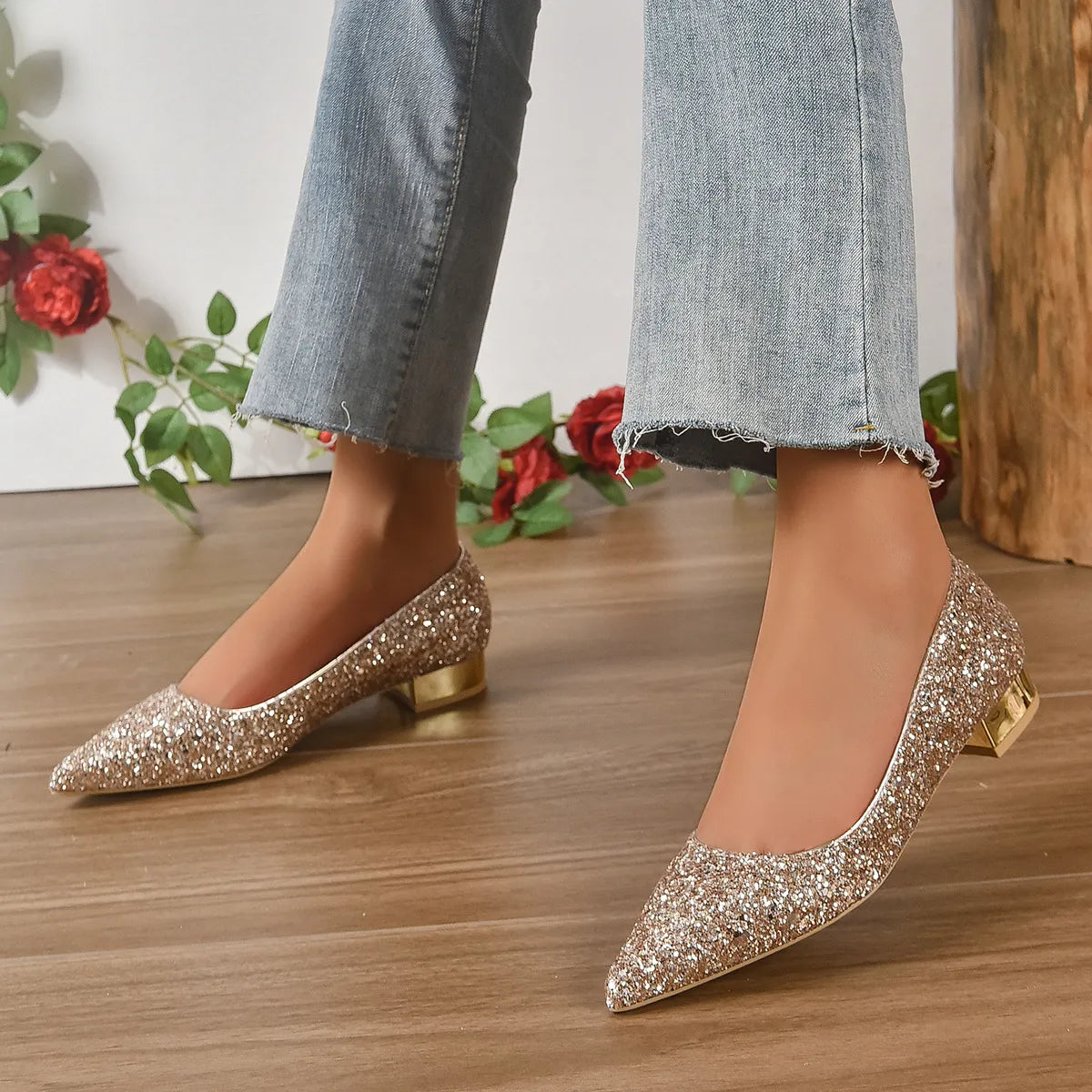 NOOR | Feestelijke Ballerina’s Met Glitter Pailletten En Lage Hakken – Stralend, Comfortabel, Elegant
