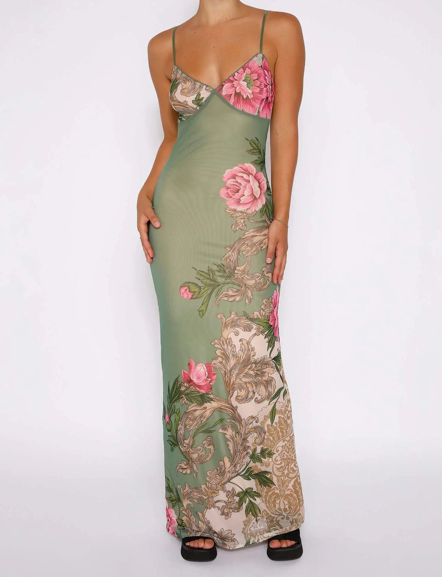 LAURINA | Elegante Maxi Jurk Voor Dames Met Bloemen Print - Verfijnd, Zacht & Stijlvol