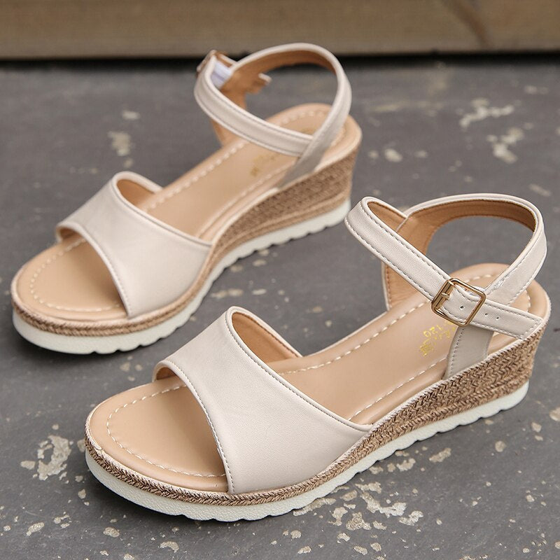 MILANA | Zomerse Sleehak Sandalen Voor Dames Met Gevlochten Zool - Stevig, Luchtig & Comfortabel