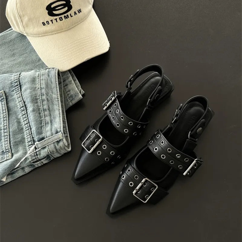DAYA | Puntige Slingback Loaferhak Voor Dames Met Dubbele Gespen - Stijlvol, Comfortabel & Uniek