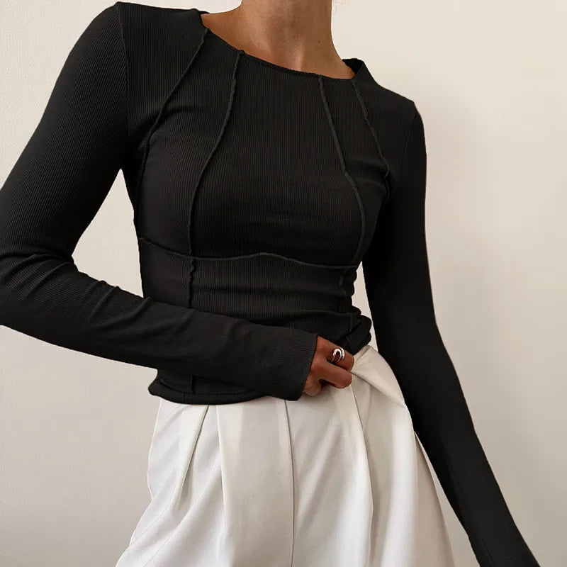 TIRZA | Tijdloze Dames Top Met Lange Mouwen & Verticale Textuur - Veelzijdig & Modieus