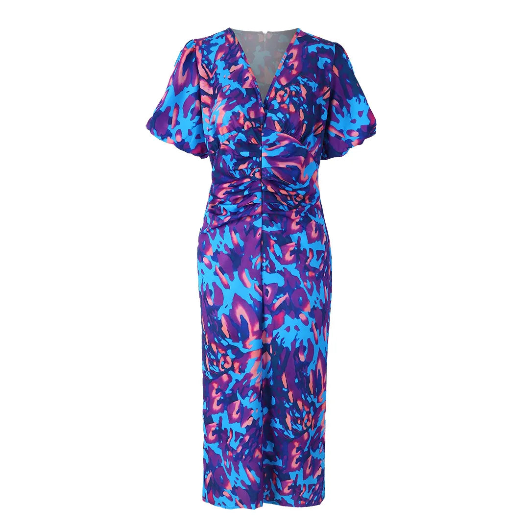 SELINA | Zomerse Maxi Jurk Voor Dames Met Plof Mouwen & Krachtige Kleur
