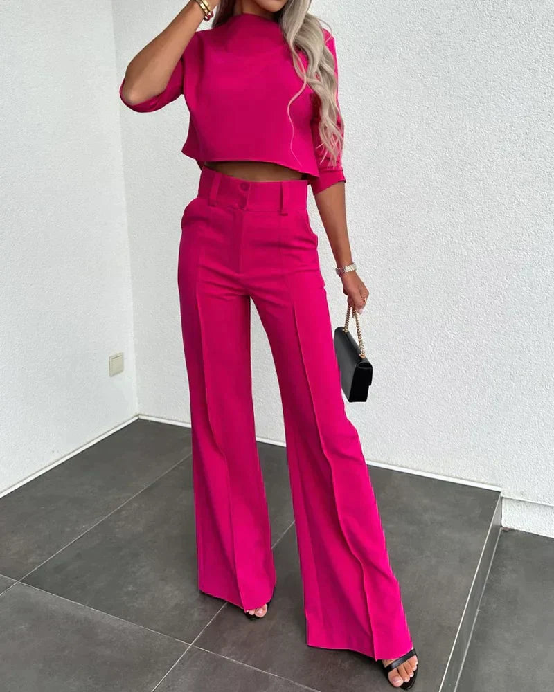 LIZE | 2-Delige Chique Dames Set Panthalon Met Croptop - Tijdloos & Elegant