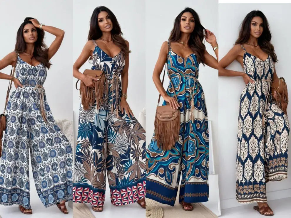 JULES | Luchtige Jumpsuit Met V-Hals, Spaghettibandjes En Wijde Pijpen – Vrouwelijk, Ademend & Perfect Voor Zomerse Dagen