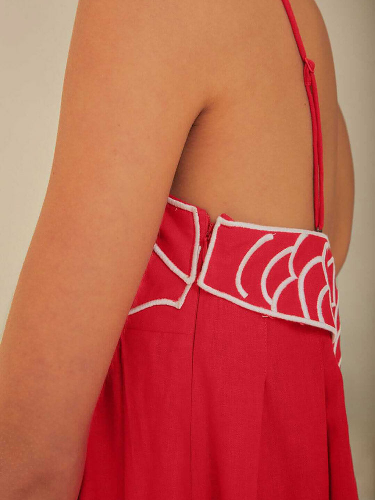 AYAKA | Linnen Maxi Jurk Met Koi Vis Borduursel – Speels, Tropisch & Perfect Voor Zomerse Dagen