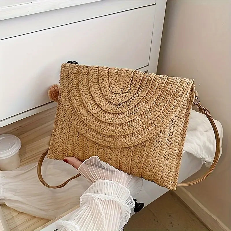 LANA | Gevlochten Stro Clutch Voor Dames Met Crossbody Strap - Zomers & Perfect voor Vakantie