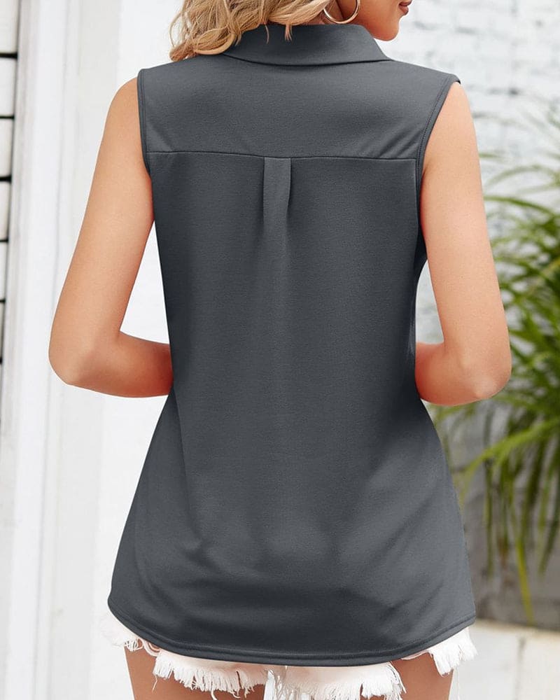 LAYLA | Mouwloze Zomerblouse met V-hals & Elegante Kraag - Dames