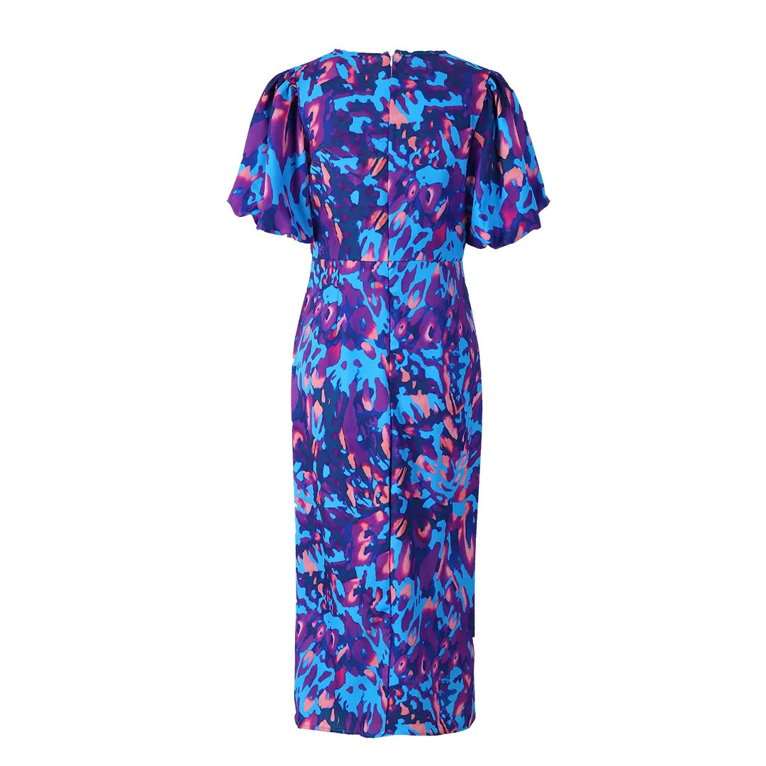 SELINA | Zomerse Maxi Jurk Voor Dames Met Plof Mouwen & Krachtige Kleur