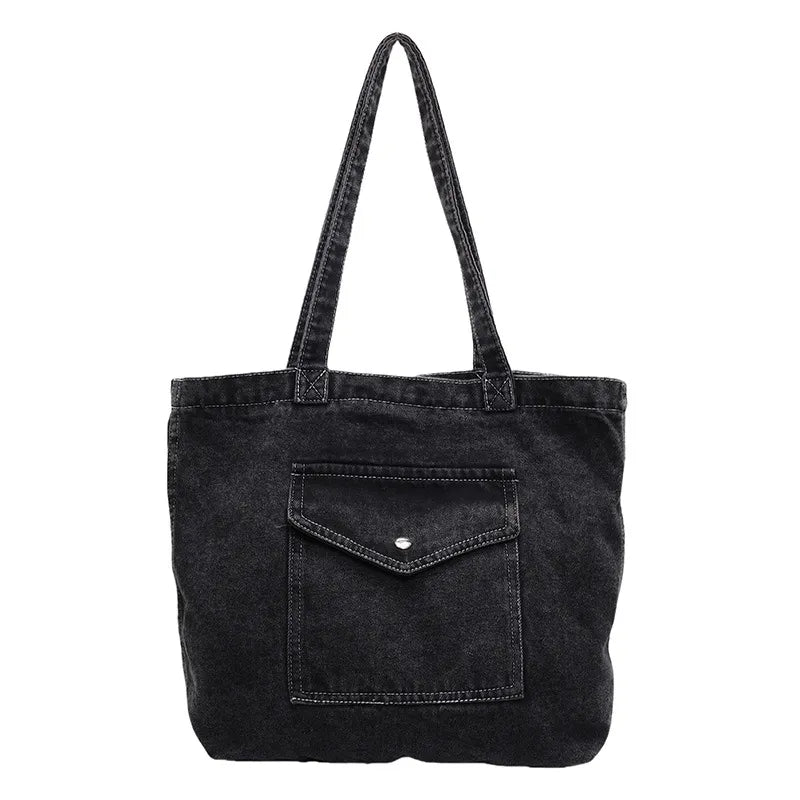 ROOS | Denim Tote Bag Voor Dames Met Voorvak En Lange Hengsels – Casual, Praktisch, Tijdloos