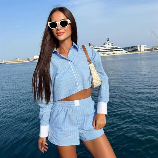 MARINDA | Gestreepte Korte Zomer Set Voor Dames - Luxe, Stijlvol & Elegant