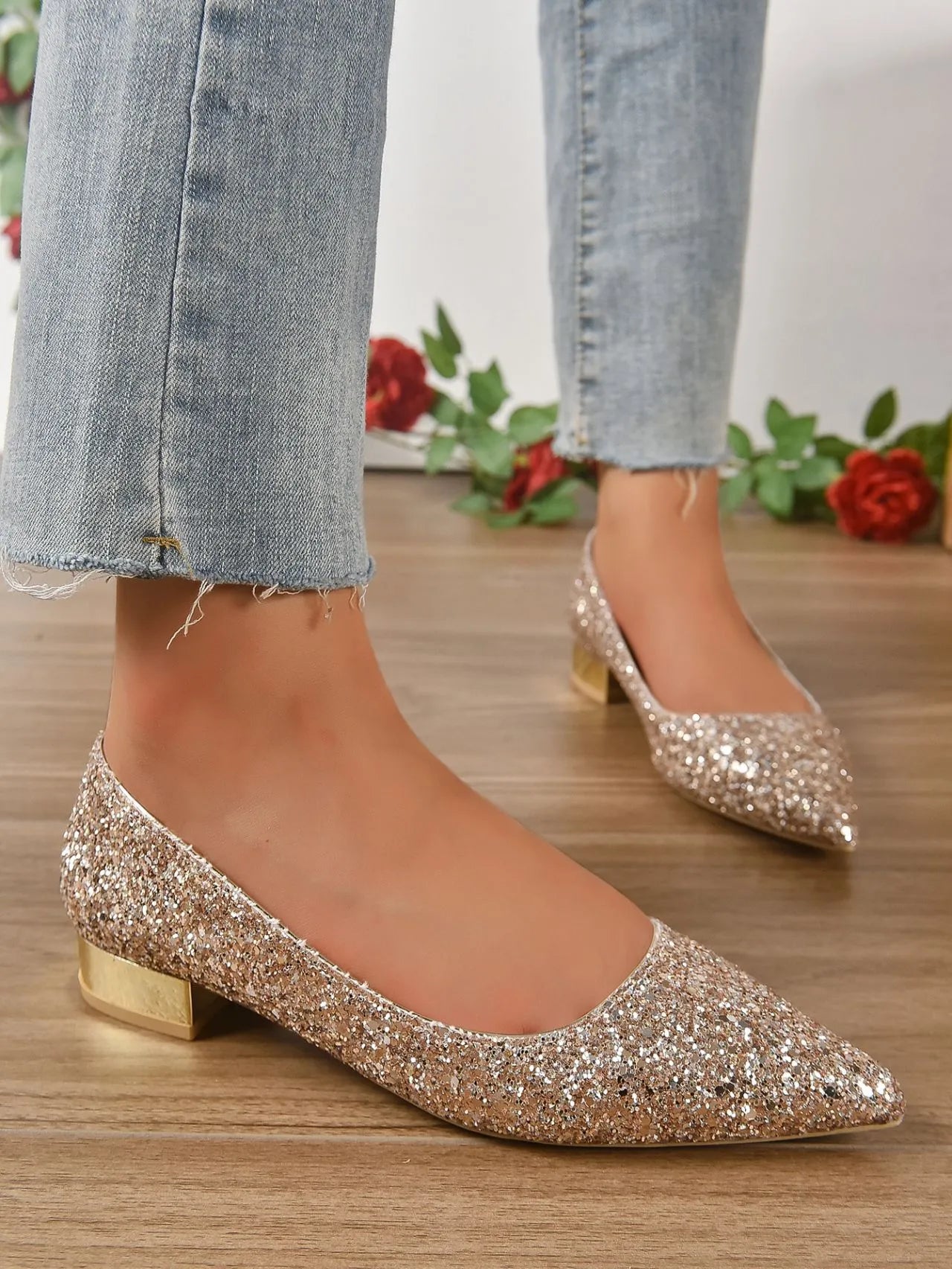 NOOR | Feestelijke Ballerina’s Met Glitter Pailletten En Lage Hakken – Stralend, Comfortabel, Elegant
