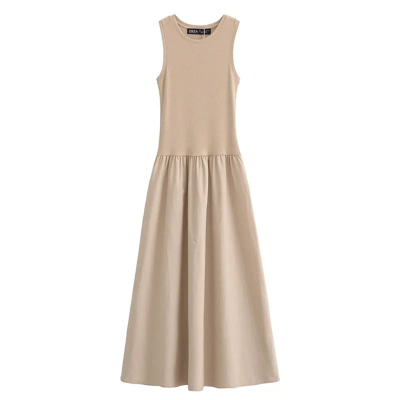 MAYSA | Casual Chic Mouwloze Midi Jurk - Verfijnd, Stijlvol & Chic