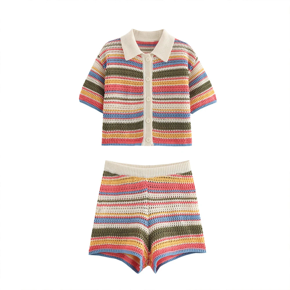 LIN | Elegant Gekleurd Gehaakte Zomer Set Voor Dames - Luchtig , Stijlvol & Comfortabel