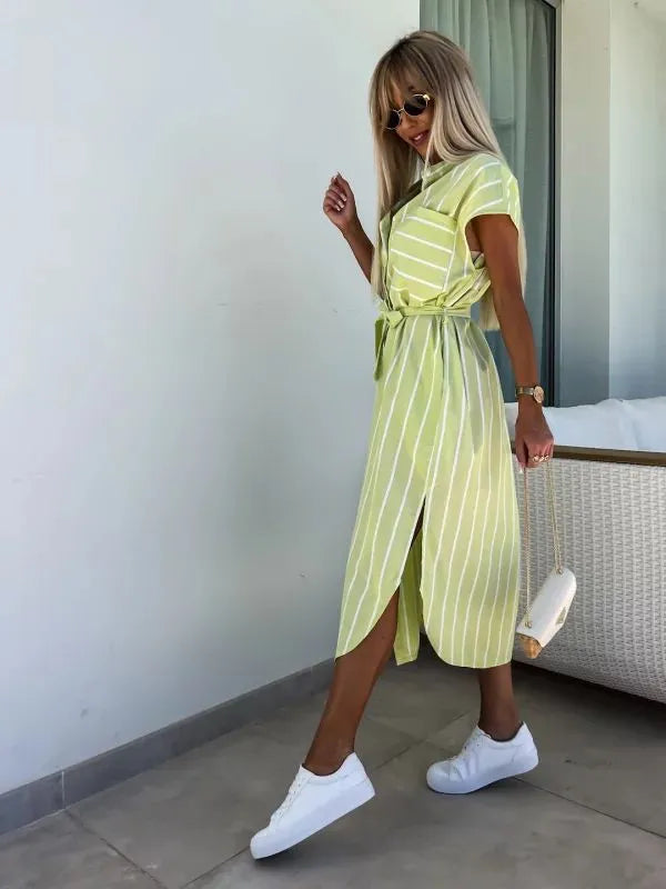 SOPHIE | Pinstripe Hemdjurk Met Ceintuur En Knoopsluiting – Tijdloos, Vrouwelijk, Comfortabel