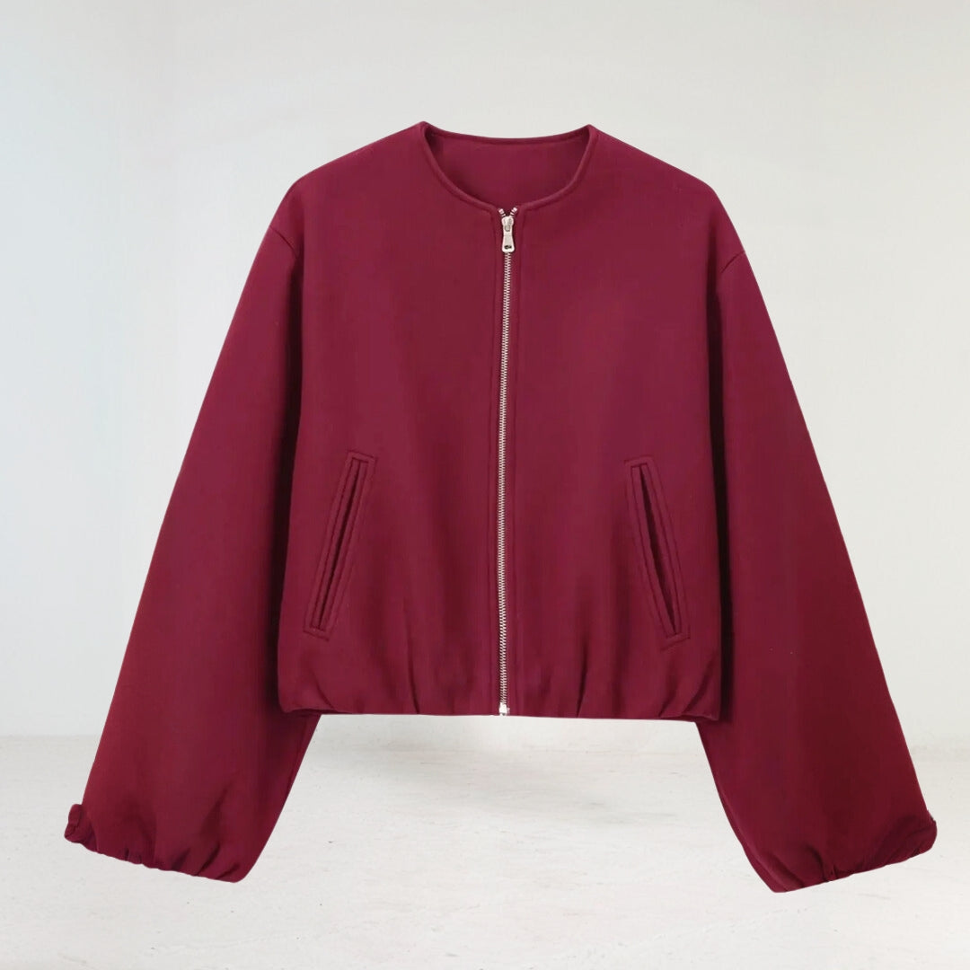 ISALIE | Cropped Wollen Dames Tussenjas Met Ronde Hals – Modern, Speels & Perfect Voor Tussen Seizoenen