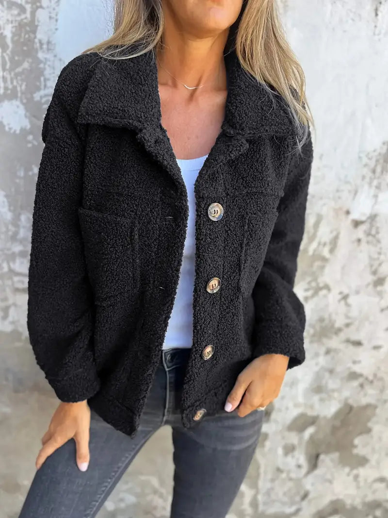 ELODIE | Dames Teddy Jas Met Knopen – Knuffelzacht, Tijdloos & Ideaal Voor Casual Dagen