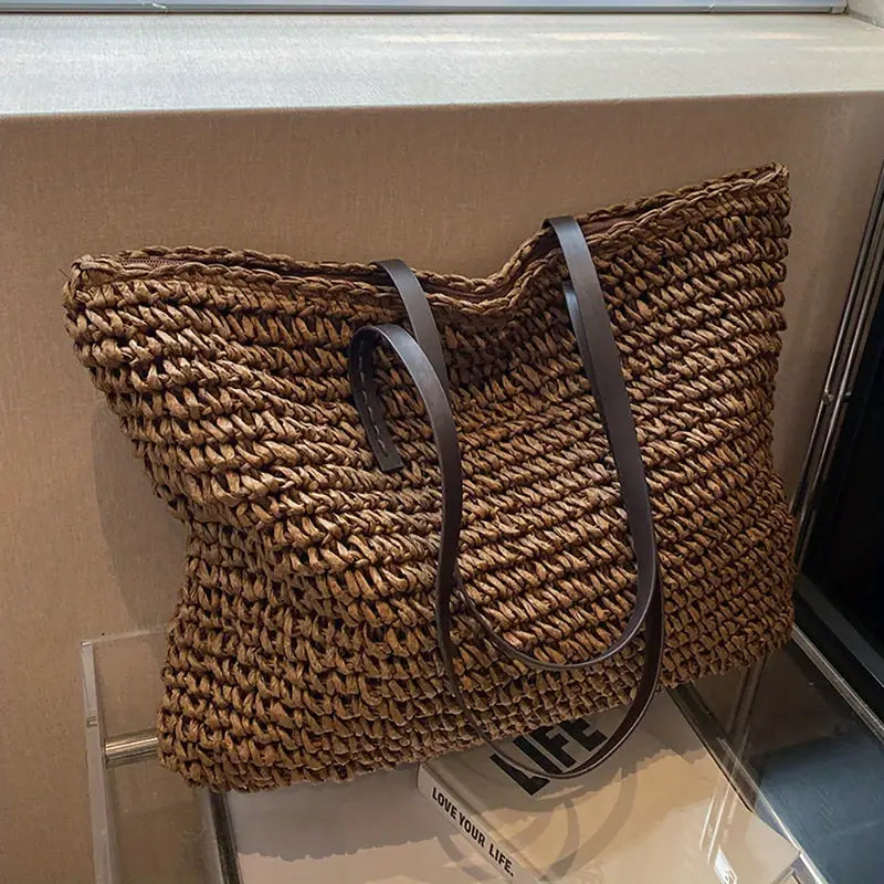 JUNE | Dames Tote Bag Met Geweven Design & Ritssluiting – Ruim Formaat & Lange Comfortabele Schouderhengsels