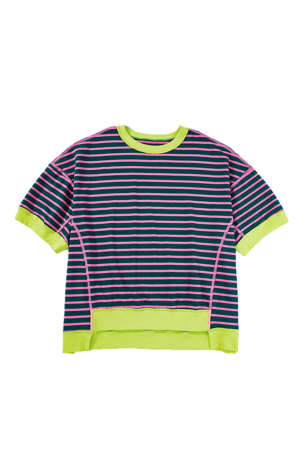 ISA | Gestreept Loose Fit T-Shirt Voor Dames Met Contrast Trim En Wijde Mouwen – Comfortabel, Casual, Stijlvol