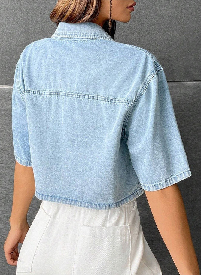 JULIE | Boxy Denim Cropped Top Voor Dames - Klassiek & Modieus