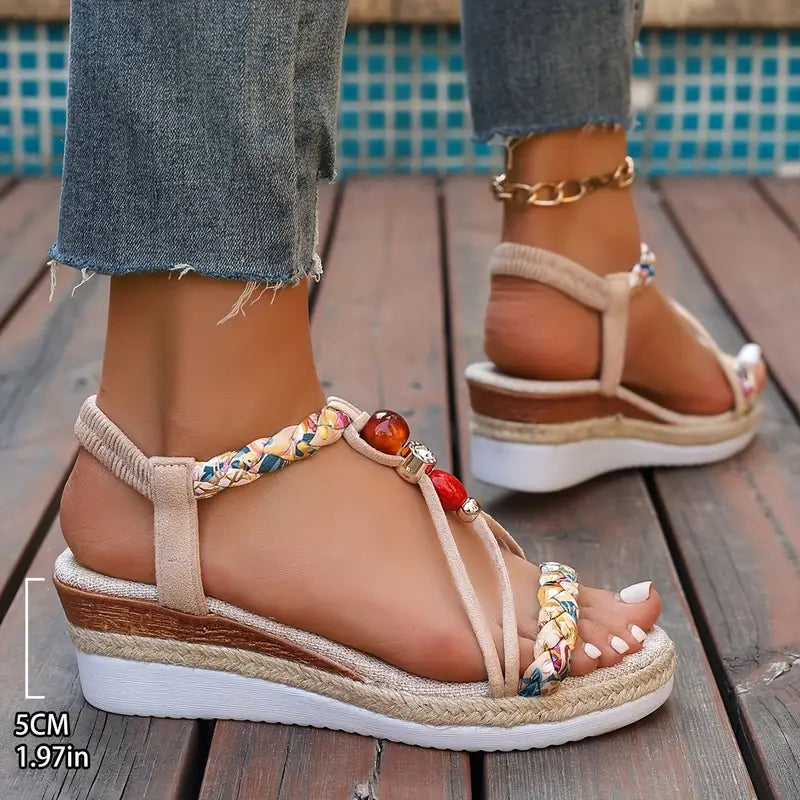 SORENA | Comfortabele Dames Sandalen met Verhoogde Zool en Kralendetail - Stevig, Zomers & Modieus