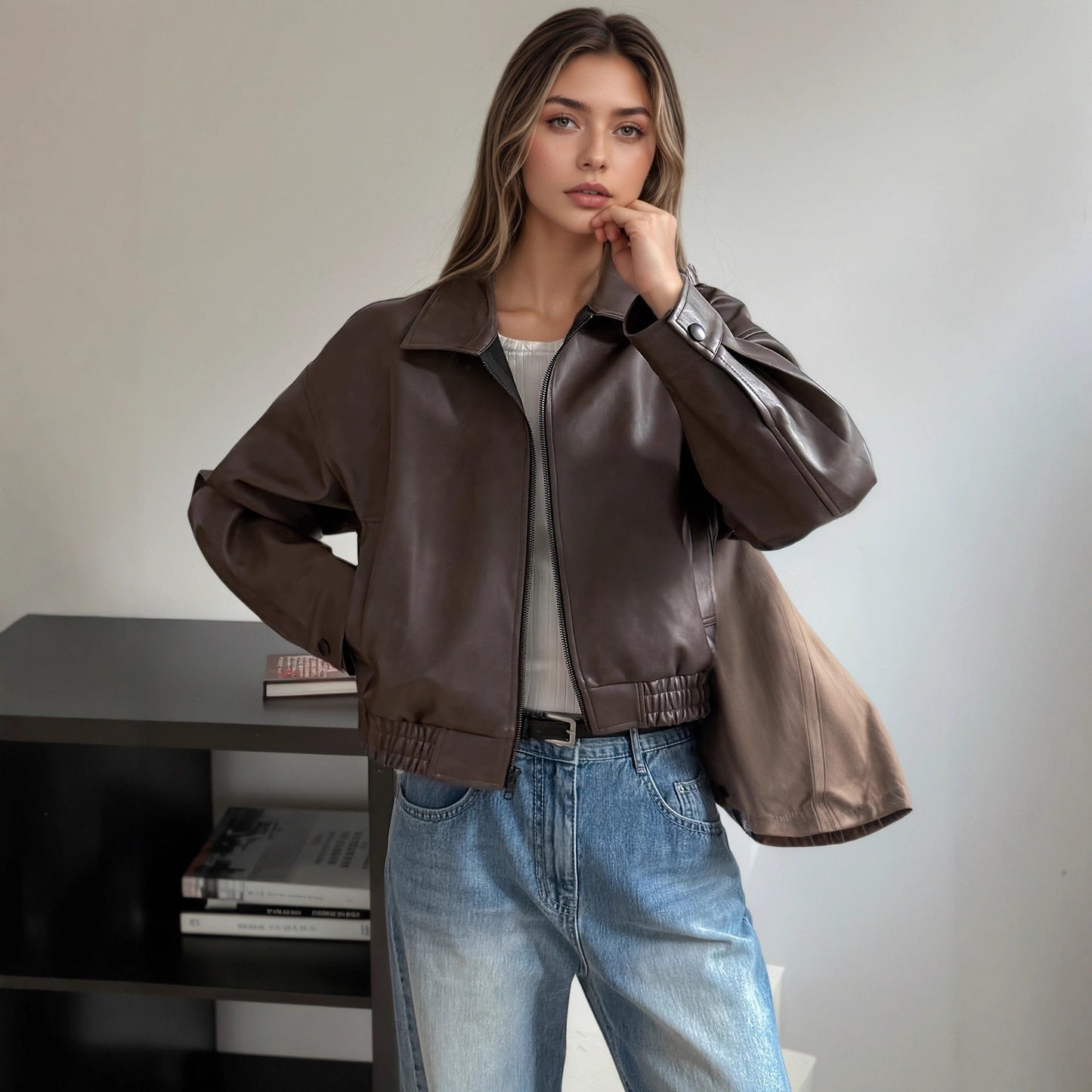 MARISE | Dames Leren Tussenjas – Duurzaam, Tijdloos & Onmisbaar voor de Herfst