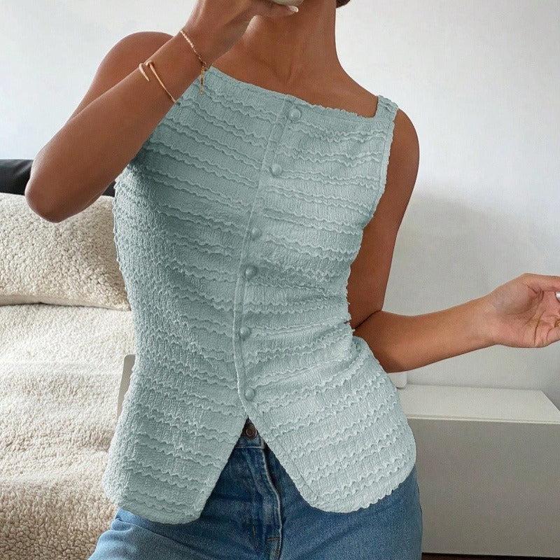 ELIANE | Mouwloos Dames Top Met Geribde Textuur, Getailleerd – Vrouwelijk, Modern, Lichtgewicht