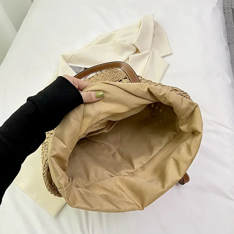LIV | Gevlochten Strandtas Met Leren Details – Ruim, Stijlvol & Onmisbaar Deze Zomer