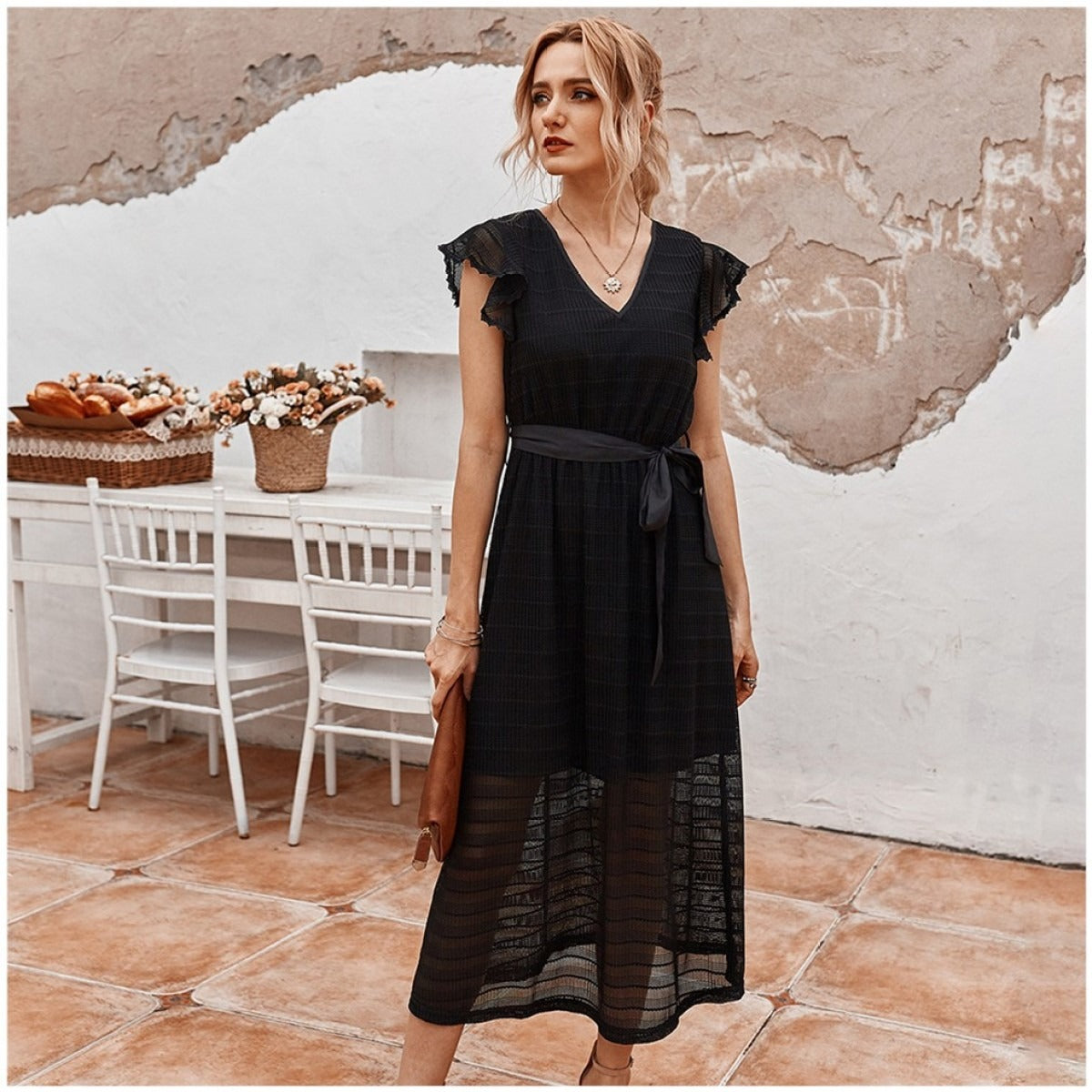 ADRIANA | Zomerse Midi Jurk Voor Dames Met Taille Band - Elegant, Luchtig & Uniek