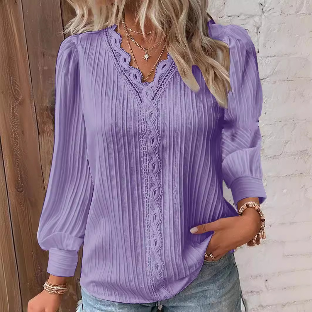 NOLIA | Elegante Plooiblouse met Kanten Afwerking - Dames