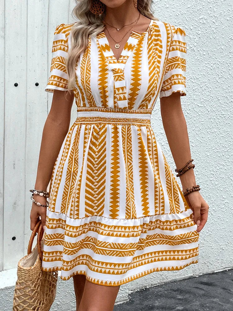 NAYLA | Zomerse Jurk Voor Dames Met Boho Print - V-Hals & Perfect Voor Vakantie