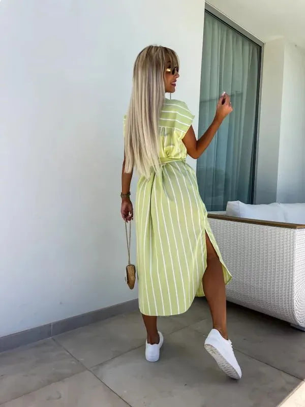 SOPHIE | Pinstripe Hemdjurk Met Ceintuur En Knoopsluiting – Tijdloos, Vrouwelijk, Comfortabel