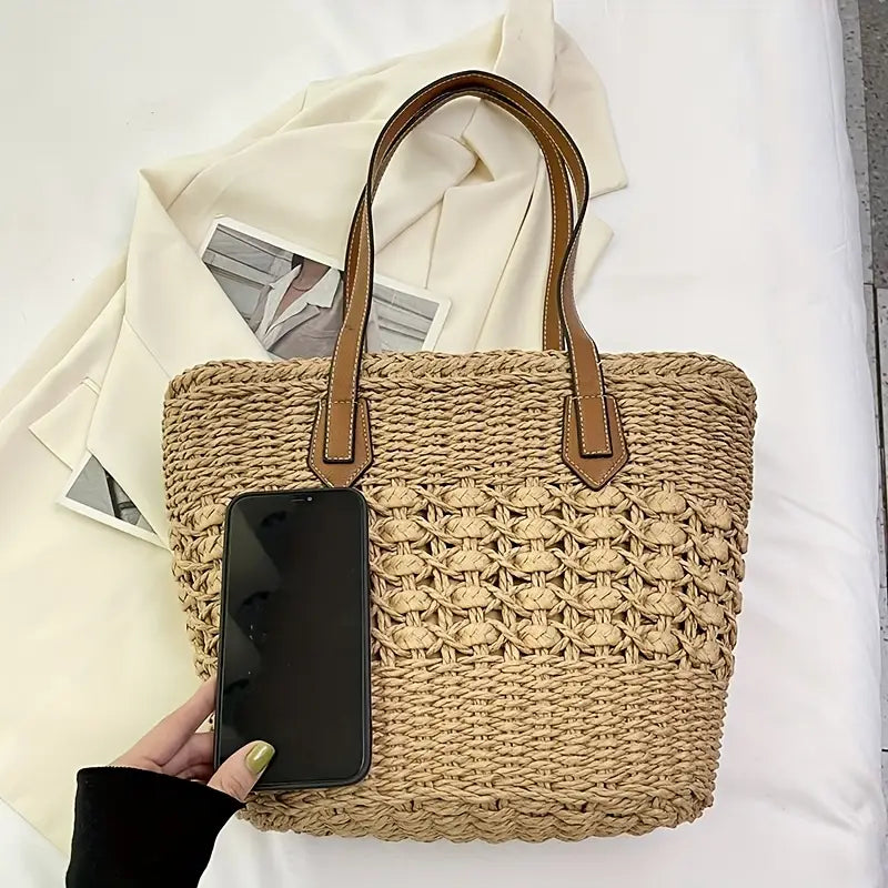 LIV | Gevlochten Strandtas Met Leren Details – Ruim, Stijlvol & Onmisbaar Deze Zomer