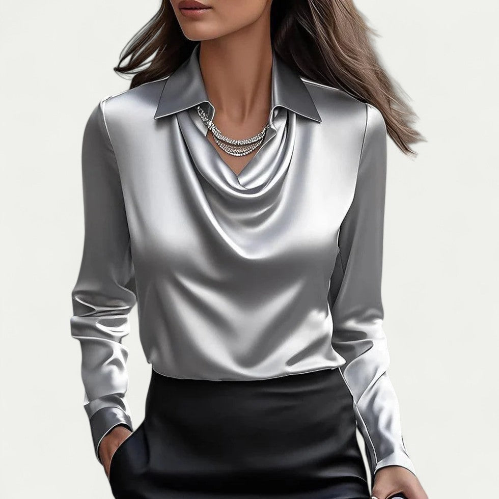 Satijnen Dames Blouse Met Gelaagde Halslijn | Luxe Van Kantoor Tot Cocktail
