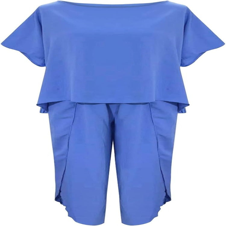 JULES | Dames 2 Delige Relaxed Fit Set Wijdvallende Top & Korte Mouw – Comfortabele Flared Broek