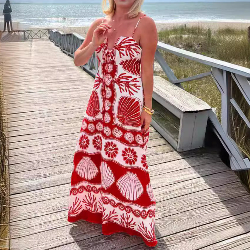 RABI | Maxi Zomerjurk Voor Dames Met Schelpen Print - Perfect Voor Vakantie