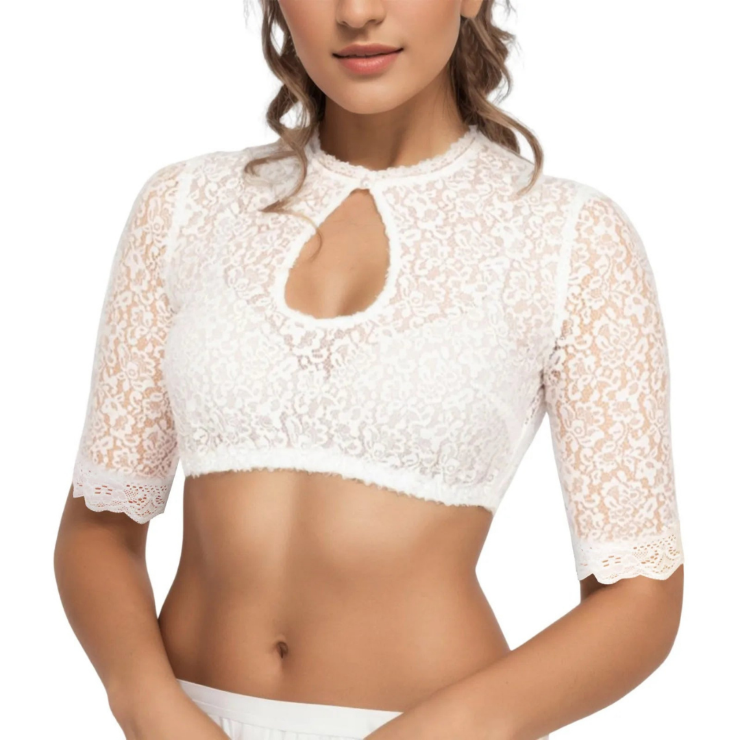LORETTA | Witte korte Kantblouse Voor Dames – Elegant, Comfortabel & Perfect Voor Elk Feestmoment