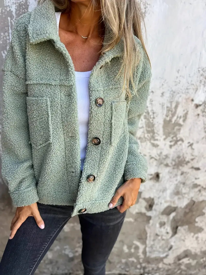 ELODIE | Dames Teddy Jas Met Knopen – Knuffelzacht, Tijdloos & Ideaal Voor Casual Dagen
