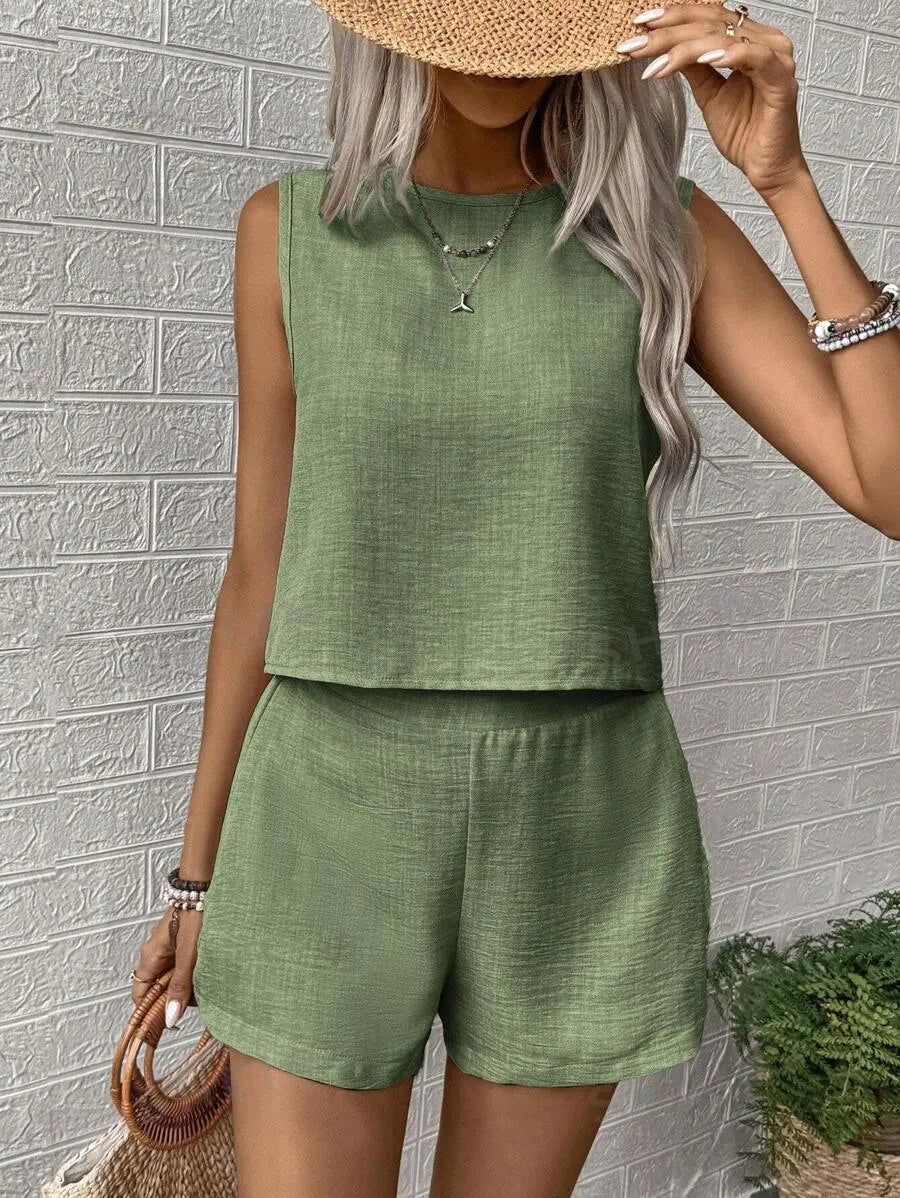 KATE | Luchtige Dames Set van Top & Shorts – Relaxed Fit & Cropped Comfort Voor Zomerse Dagen
