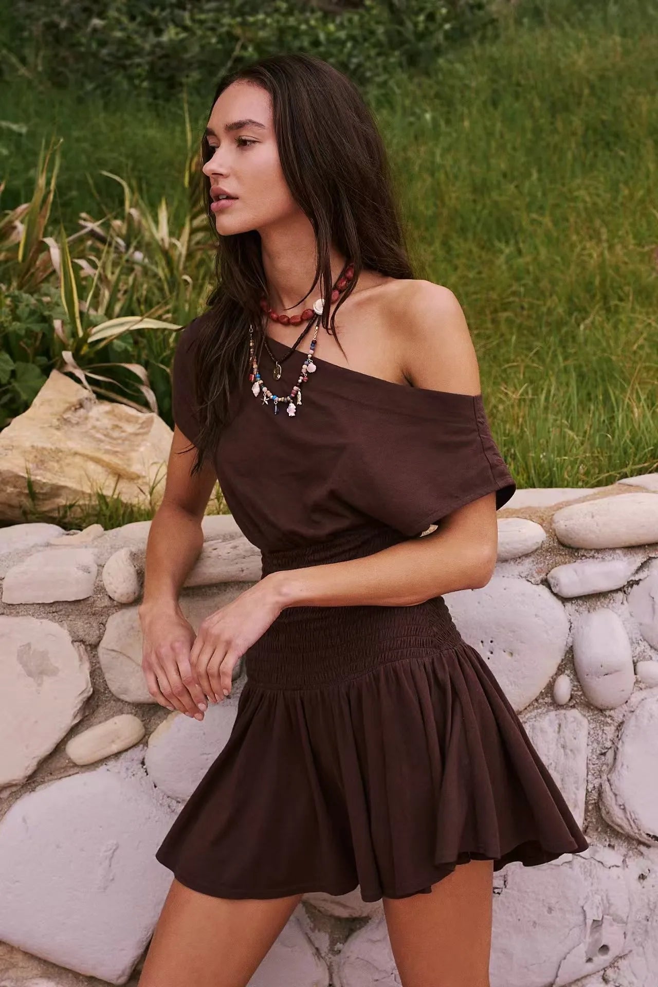 ELINA | Korte Katoenen Zomerjurk Met Off-Shoulder En Elastische Taille – Luchtig, Casual, Comfortabel