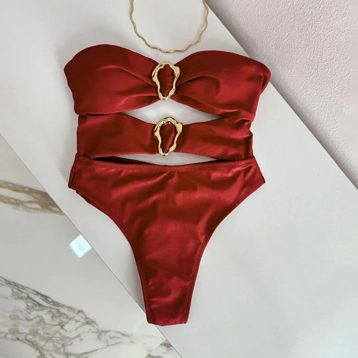 VERONIQUE | Elegante Badpak Met Gouden Details & Flatterend Broekje - Corrigerend, Stijlvol & Comfortabel